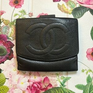 Chanel Black Caviar CC Black Bifold Wallet